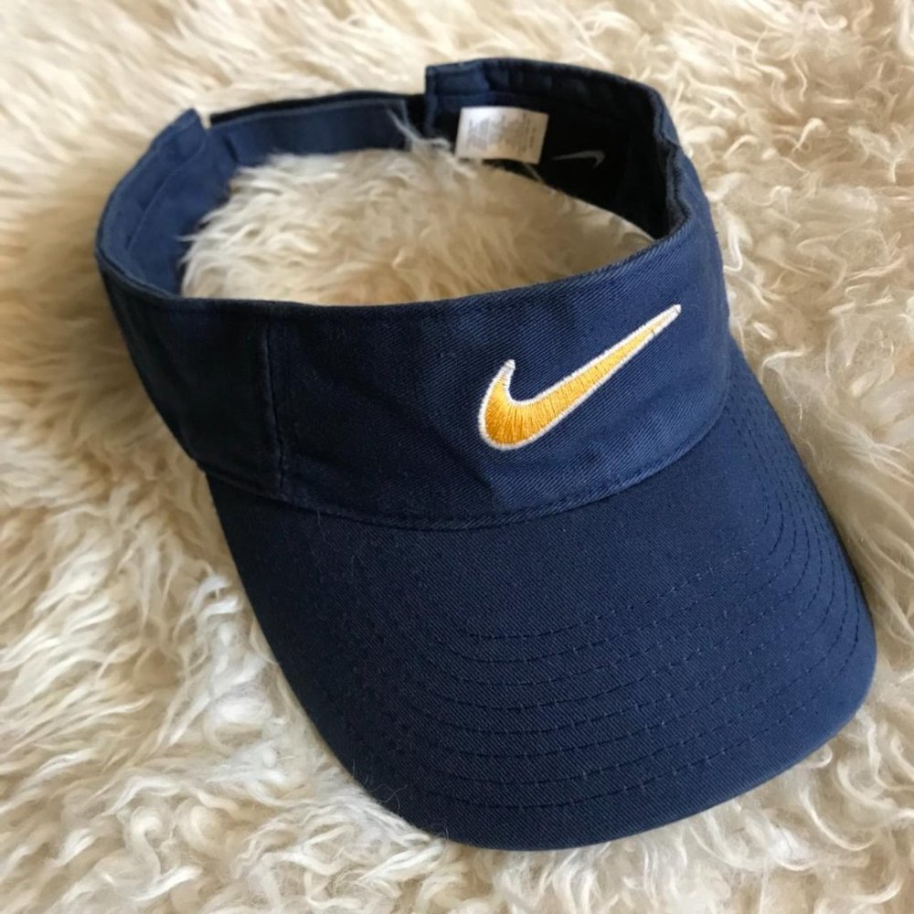 Vintage Y2K Nike Men Navy Blue Yellow White Embroidered Swoosh Velcro Back Visor